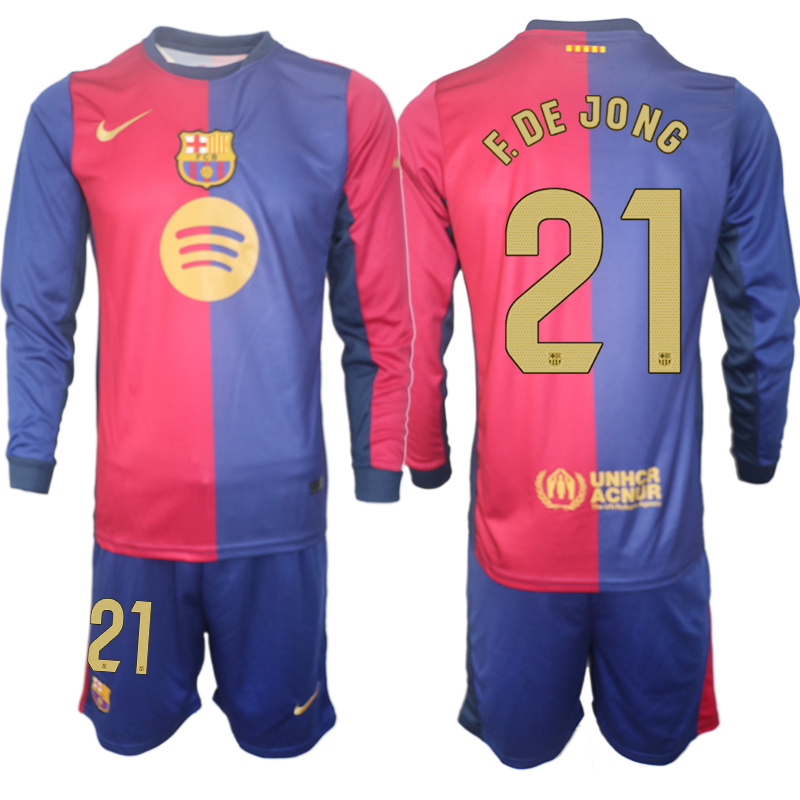 Men 2024-2025 Club Barcelona home Long Sleeves Blue #21 Soccer Jersey